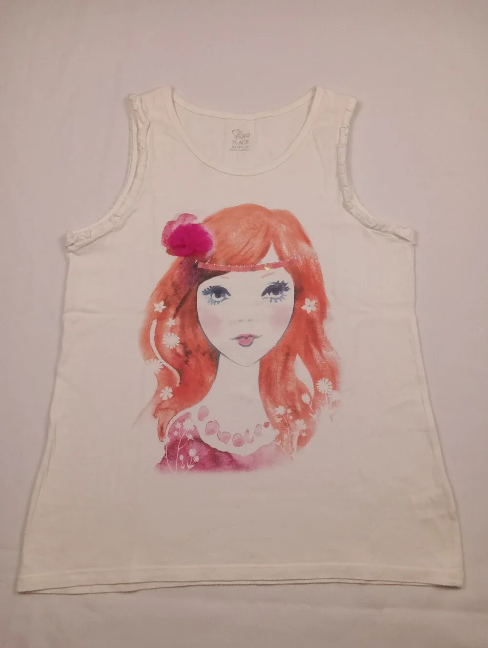 The Childrens Place Girls XL 14 Watercolor Redhair Girl Tank Top 3D Flower